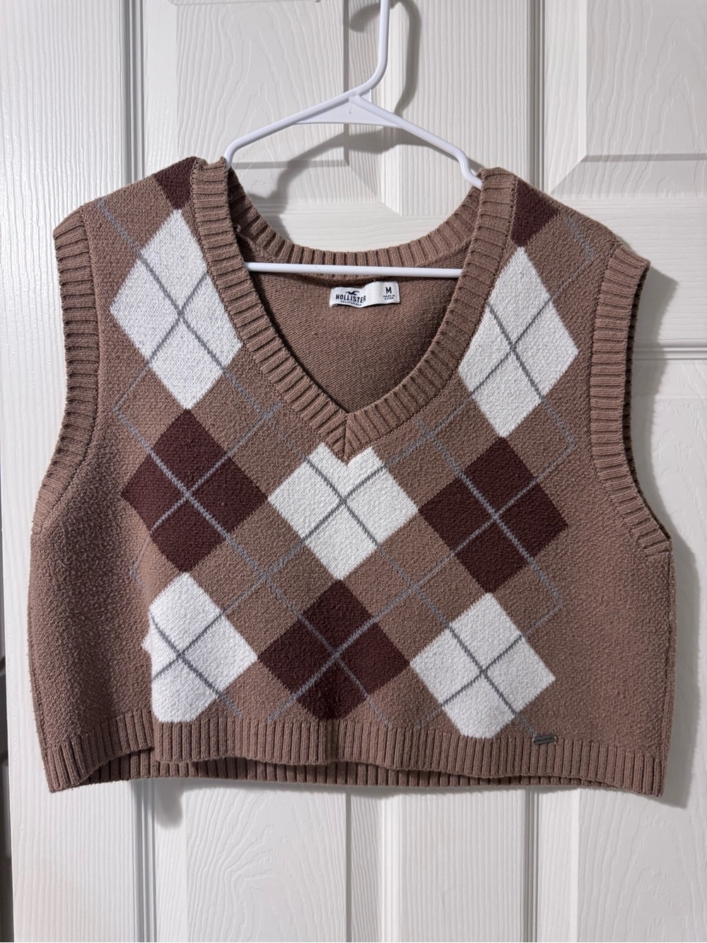 Hollister Brown Argyle V-Neck Cropped Sweater Vest